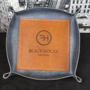 Vide-poche avec insertion 20 cm en cuir fait main Black Hocks Création – option gravure personnalisée