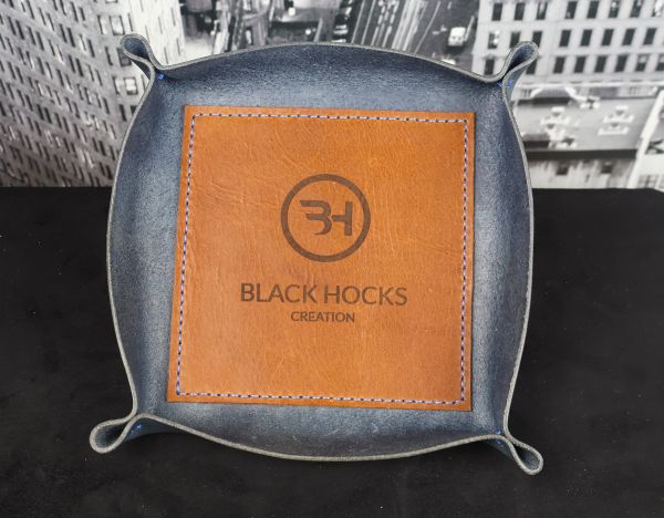 Vide-poche avec insertion 20 cm en cuir fait main Black Hocks Création – option gravure personnalisée