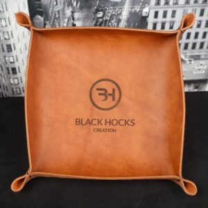 Vide-poche standard 20 cm en cuir fait main Black Hocks Création – option gravure personnalisée